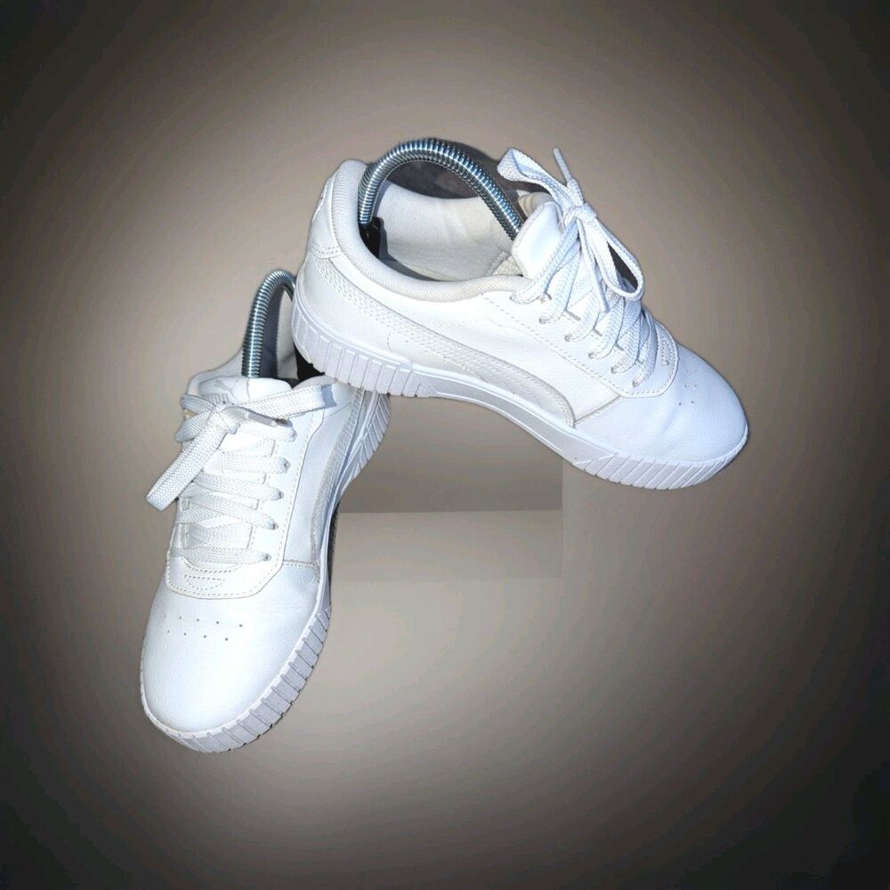 Puma Carina Leather White Silver Unisex Men 6/Women 7.5